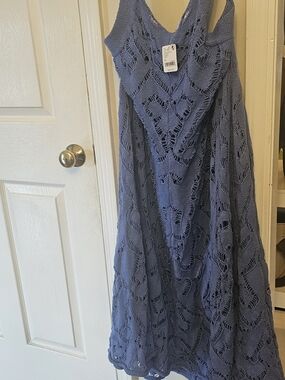 Free People Blue Crochet Swim Coverup